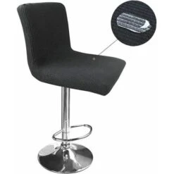 Housse De Chaise,Housse De Tabouret De Bar Avec Dossier Extensible Jacquard Imperméable Noir 2pcs