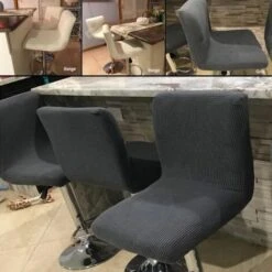 Housse De Chaise,Housse De Tabouret De Bar Avec Dossier Extensible Jacquard Imperméable Noir 2pcs -Homcomes Boutique 59801428 3