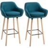 HOMCOM Tabourets De Bar Design Scandinave - Lot De 2 Tabourets De Bar Grand Confort Avec Repose-pieds Et Accoudoirs - Bois De Hêtre Lin Bleu Canard -Homcomes Boutique 60940337 1