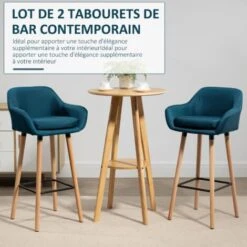 HOMCOM Tabourets De Bar Design Scandinave - Lot De 2 Tabourets De Bar Grand Confort Avec Repose-pieds Et Accoudoirs - Bois De Hêtre Lin Bleu Canard -Homcomes Boutique 60940337 4