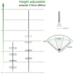 Aqrau Etagère De Douche Télescopique En Acier Inoxydable, Etagère D'angle Hauteur Réglable - 4 étagères(110-280cm ) -Homcomes Boutique 61270751 5