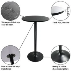Table De Bar Ronde 60cm Table De Bistrot Table De Bar Table D'appoint - Noir 106cm H - KKTONER 7 Table De Bar Ronde 60cm Table De Bistrot Table De Bar Table D'appoint - Noir 106cm H - KKTONER -Homcomes Boutique 64889027 3