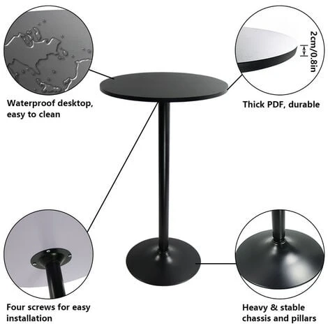 Table De Bar Ronde 60cm Table De Bistrot Table De Bar Table D'appoint - Noir 106cm H - KKTONER 4 Table De Bar Ronde 60cm Table De Bistrot Table De Bar Table D'appoint - Noir 106cm H - KKTONER â Image 3