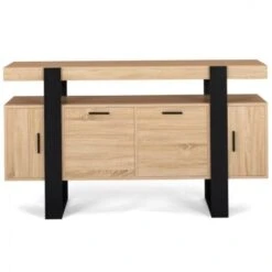 Buffet PHOENIX XL 4 Portes Bois Et Noir 140 Cm -Homcomes Boutique 64927591 3