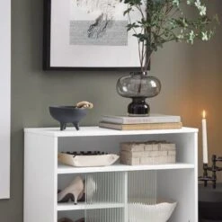 SoBuy Meuble D'entrée, Meuble De Rangement, Meuble à Chaussures, Buffet Avec Porte Coulissante En Verre, Commode à Chaussures, Meuble Latéral - Blanc, 70 X 34 X 90 Cm, FSB61-W -Homcomes Boutique 65444684 4