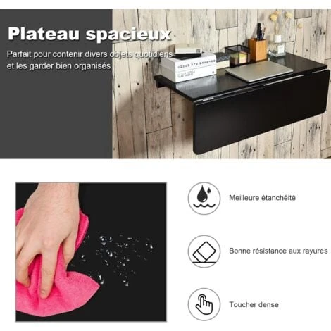 COSTWAY Table Pliante Cuisine/Table Rabattable Murale-Double Plateaux Pliable 80×60cm(L X L) Pour Entrée/Bureau/Cuisine-Noir 5 COSTWAY Table Pliante Cuisine/Table Rabattable Murale-Double Plateaux Pliable 80×60cm(L X L) Pour Entrée/Bureau/Cuisine-Noir – Image 3