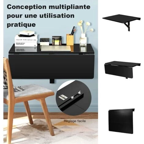 COSTWAY Table Pliante Cuisine/Table Rabattable Murale-Double Plateaux Pliable 80×60cm(L X L) Pour Entrée/Bureau/Cuisine-Noir 6 COSTWAY Table Pliante Cuisine/Table Rabattable Murale-Double Plateaux Pliable 80×60cm(L X L) Pour Entrée/Bureau/Cuisine-Noir – Image 4