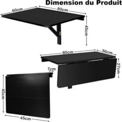 COSTWAY Table Pliante Cuisine/Table Rabattable Murale-Double Plateaux Pliable 80×60cm(L X L) Pour Entrée/Bureau/Cuisine-Noir 11 COSTWAY Table Pliante Cuisine/Table Rabattable Murale-Double Plateaux Pliable 80×60cm(L X L) Pour Entrée/Bureau/Cuisine-Noir -Homcomes Boutique 65695395 5