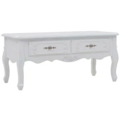 Table Basse Rectangulaire 2 Tiroirs Bois Blanc Extra