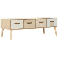 Table Basse 4 Tiroirs Bois Et Pin Massif Clair Jordy