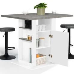 Ilot Central UGO 110 Cm Plateau Effet Béton Et Blanc Avec Rangements -Homcomes Boutique 66978823 4