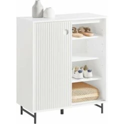 SoBuy FSB62-W Meuble De Rangement, Armoire à Chaussures, Meuble D'Entrée, Meuble De Rangement, Armoire Latérale, Buffet, Avec 2 Porte Coulissante, Blanc
