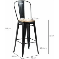HOMCOM Lot De 4 Tabourets De Bar Industriel Avec Dossier Repose-pied Hauteur Assise 76 Cm Métal Panneaux Multicouches Imitation Bois Clair -Homcomes Boutique 67376032 3
