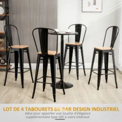 HOMCOM Lot De 4 Tabourets De Bar Industriel Avec Dossier Repose-pied Hauteur Assise 76 Cm Métal Panneaux Multicouches Imitation Bois Clair -Homcomes Boutique 67376032 4