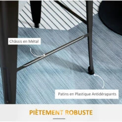 HOMCOM Lot De 4 Tabourets De Bar Industriel Avec Dossier Repose-pied Hauteur Assise 76 Cm Métal Panneaux Multicouches Imitation Bois Clair -Homcomes Boutique 67376032 5