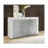 Credenza Moderna, Madia Di Design, 2 Ante E 3 Cassetti, Bianco Lucido Con Frontali Beton -Homcomes Boutique 67464880 1