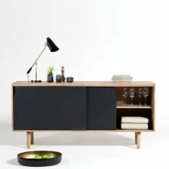 Buffet Enfilade Manguier 2 Portes Coulissantes Naturel Et Noir Hanko -Homcomes Boutique 67620278 3