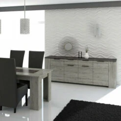 Buffet 4 Portes 2 Tiroirs Bois Gris/Béton - RIUCKO - L 220 X L 52 X H 80 Cm -Homcomes Boutique 67660237 3