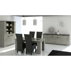 Buffet 4 Portes 2 Tiroirs Bois Gris/Béton - RIUCKO - L 220 X L 52 X H 80 Cm -Homcomes Boutique 67660237 4