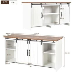Buffet, Meuble De Rangement Avec étagères Réglables Et Portes Coulissantes Style Industriel, Pour Salle à Manger, Salon, 120x40x60,5cm, Blanc -Homcomes Boutique 68469353 5