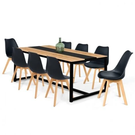 Table à Manger DOVER 8 Personnes Bande Centrale Noire Design Industriel 180 Cm 3 Table à Manger DOVER 8 Personnes Bande Centrale Noire Design Industriel 180 Cm