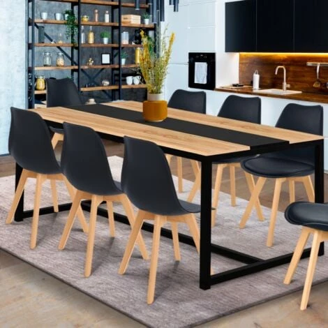 Table à Manger DOVER 8 Personnes Bande Centrale Noire Design Industriel 180 Cm 4 Table à Manger DOVER 8 Personnes Bande Centrale Noire Design Industriel 180 Cm – Image 2