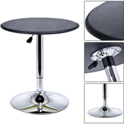 HOMCOM Table De Bar Table Bistro Chic Style Contemporain Table Ronde Hauteur Réglable 67-93 Cm Ø 63 Cm Plateau Pivotant 360° Métal Chromé PVC Noir -Homcomes Boutique 7030228 4