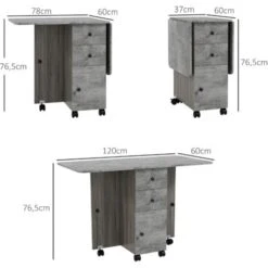 HOMCOM Table Pliable De Cuisine Salle à Manger - 2 Tiroirs, Placard, Niche - Panneaux Aspect Bois Béton Ciré Gris -Homcomes Boutique 70413011 3