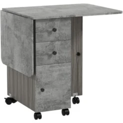 HOMCOM Table Pliable De Cuisine Salle à Manger - 2 Tiroirs, Placard, Niche - Panneaux Aspect Bois Béton Ciré Gris -Homcomes Boutique 70413011 4