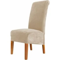 Housses De Chaise De Salle à Manger En Velours, Housse De Grande Chaise Extensible, Housse De Chaise à Dossier Haut En élasthanne élastique Lavable Amovible XL, Lot De 2, Beige
