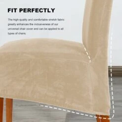 Housses De Chaise De Salle à Manger En Velours, Housse De Grande Chaise Extensible, Housse De Chaise à Dossier Haut En élasthanne élastique Lavable Amovible XL, Lot De 2, Beige -Homcomes Boutique 71488959 5