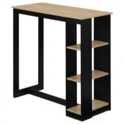 Table De Bar BARTH 2 à 4 Personnes Ajourée Bois Noir Et Plateau Imitation Hêtre