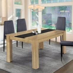 Table à Manger Extensible GEORGIA 6-10 Personnes Imitation Hêtre Et Noire 140-220 X 90 Cm -Homcomes Boutique 72334070 4