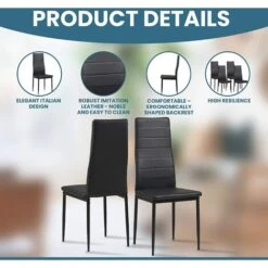 Lot De 6 Chaise Cuisine, Chaise De Salle à Manger, Dossier Haut De La Cuisine, Chaise De Salle à Manger Confortable Et Durable - Noir (6) -Homcomes Boutique 72660315 3