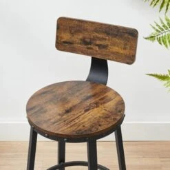 Songmics VASAGLE Lot De 2, Chaises De Bar, Tabourets Hauts, Avec Dossier, Siège De Cuisine, Cadre En Acier, Montage Facile, Siège De 62,5 Cm De Haut, Style Industriel, Marron Rustique Et Noir LBC076B01 -Homcomes Boutique 74828442 2