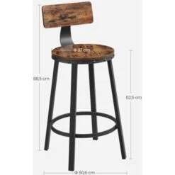 Songmics VASAGLE Lot De 2, Chaises De Bar, Tabourets Hauts, Avec Dossier, Siège De Cuisine, Cadre En Acier, Montage Facile, Siège De 62,5 Cm De Haut, Style Industriel, Marron Rustique Et Noir LBC076B01 -Homcomes Boutique 74828442 5