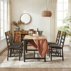 VASAGLE Chaises De Salle à Manger, Lot De 2, Siège De Cuisine, Assise Rembourrée, Cadre En Acier, Ergonomique, Style Industriel, Pour Salon, Cuisine, Marron Rustique Et Noir Par SONGMICS LDC095B01 -Homcomes Boutique 75567682 2