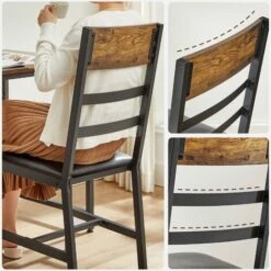 VASAGLE Chaises De Salle à Manger, Lot De 2, Siège De Cuisine, Assise Rembourrée, Cadre En Acier, Ergonomique, Style Industriel, Pour Salon, Cuisine, Marron Rustique Et Noir Par SONGMICS LDC095B01 -Homcomes Boutique 75567682 4
