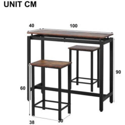 Ensemble De Table Bart, Bar Et Tabourets En Bois De Fer, Table De Cuisine Et Chaises, Table Debout Et Tabourets De Bar, Restaurant, Table Debout En Bois Foncé -Homcomes Boutique 75696056 3