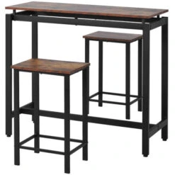 Ensemble De Table Bart, Bar Et Tabourets En Bois De Fer, Table De Cuisine Et Chaises, Table Debout Et Tabourets De Bar, Restaurant, Table Debout En Bois Foncé -Homcomes Boutique 75696056 5