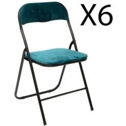 Lot De 6 Chaises Pliantes En Métal Coloris Bleu Canard - Longueur 44 X Profondeur 48 X Hauteur 79 Cm-PEGANE-