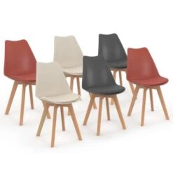 Lot De 6 Chaises Scandinaves SARA Mix Color Gris Foncé X2, Beige X2, Terracotta X2