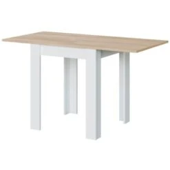 Table à Manger Carrée Livre, Blanc Artik (blanc Mat) - Couleur Chêne Canadien Dimensions Fermée : 67 cm Dimensions Ouverte : 134 cm (L) X 79 cm (H) - Blanc Artik (blanc Mat) - Couleur Chêne Canadien