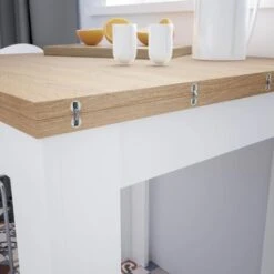 Table à Manger Carrée Livre, Blanc Artik (blanc Mat) - Couleur Chêne Canadien Dimensions Fermée : 67 cm Dimensions Ouverte : 134 cm (L) X 79 cm (H) - Blanc Artik (blanc Mat) - Couleur Chêne Canadien -Homcomes Boutique 76768878 3