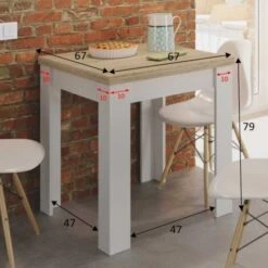 Table à Manger Carrée Livre, Blanc Artik (blanc Mat) - Couleur Chêne Canadien Dimensions Fermée : 67 cm Dimensions Ouverte : 134 cm (L) X 79 cm (H) - Blanc Artik (blanc Mat) - Couleur Chêne Canadien -Homcomes Boutique 76768878 5