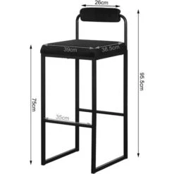 WOLTU 2x Tabourets De Bar En Velours Et Métal. Chaise Haute Bar. Design Moderne. Hauteur Du Siège 75cm. Noir BH343sz-2 -Homcomes Boutique 77789114 4