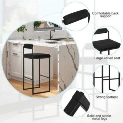 WOLTU 2x Tabourets De Bar En Velours Et Métal. Chaise Haute Bar. Design Moderne. Hauteur Du Siège 75cm. Noir BH343sz-2 -Homcomes Boutique 77789114 5