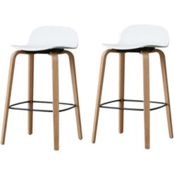 Kosmi - Lot De 2 Tabourets Style Scandinave Assise Blanche, Pieds En Métal - Hauteur D'assise 76cm