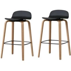 Kosmi - Lot De 2 Tabourets Style Scandinave Assise Noire, Pieds En Métal - Hauteur D'assise 76cm