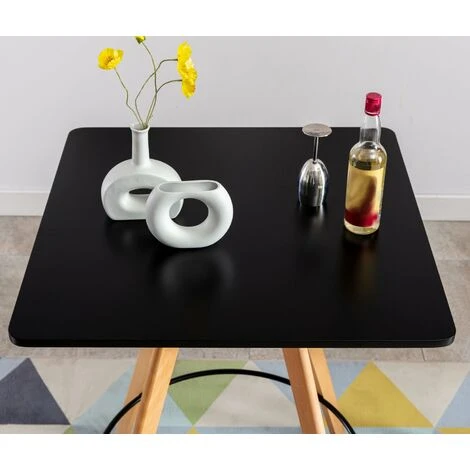 Table Haute De Bar Avec Plateau Carré Repose-pieds Style Scandinave En Bois Noir Hauteur 105 Cm 4 Table Haute De Bar Avec Plateau Carré Repose-pieds Style Scandinave En Bois Noir Hauteur 105 Cm – Image 2